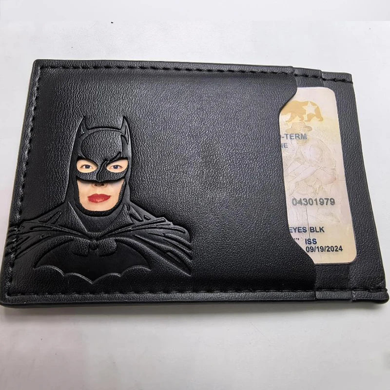 Personalized Leather Bat Mask Card Holder Wallet (Superhero Style)
