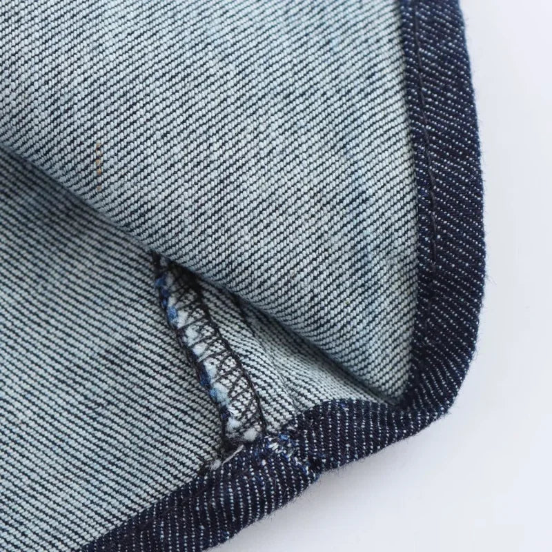 1975 Denim Midi Dress with Lapel & Slim Waist