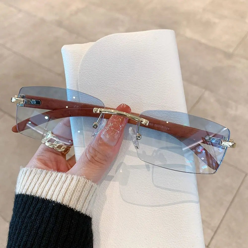 Trendy Rectangle  Rimless Punk Sunglasses UV400