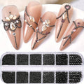 1 Box Half Round Flatback Nail Rhinestones Multi Size Gold& Silver