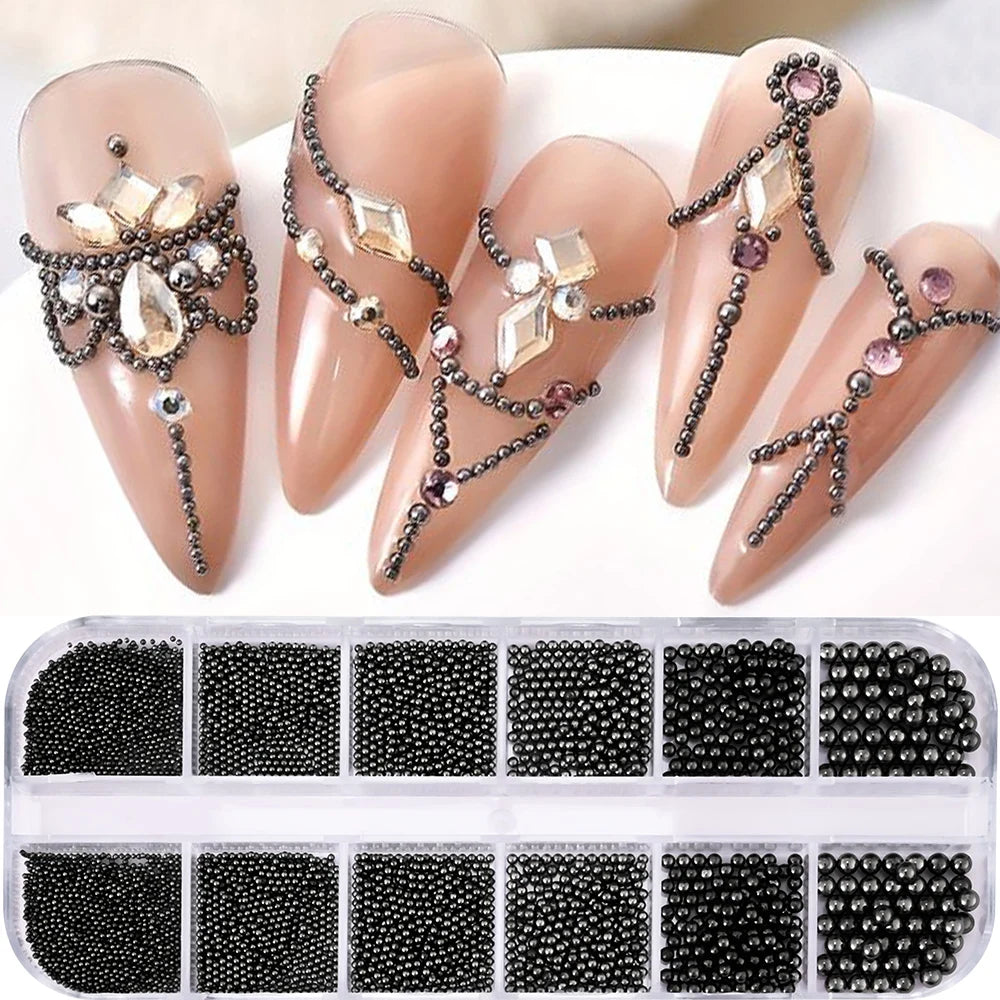 1 Box Half Round Flatback Nail Rhinestones Multi Size Gold& Silver