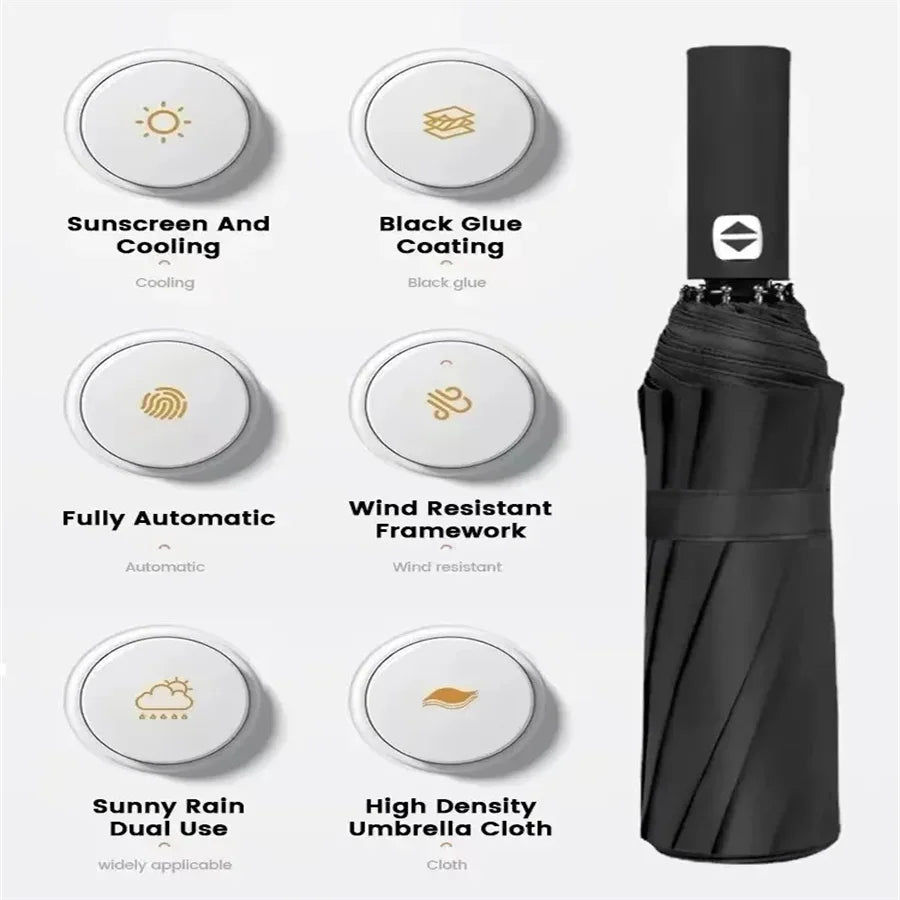 Black Automatic Folding Umbrella with UV Protection & Durable Frame
