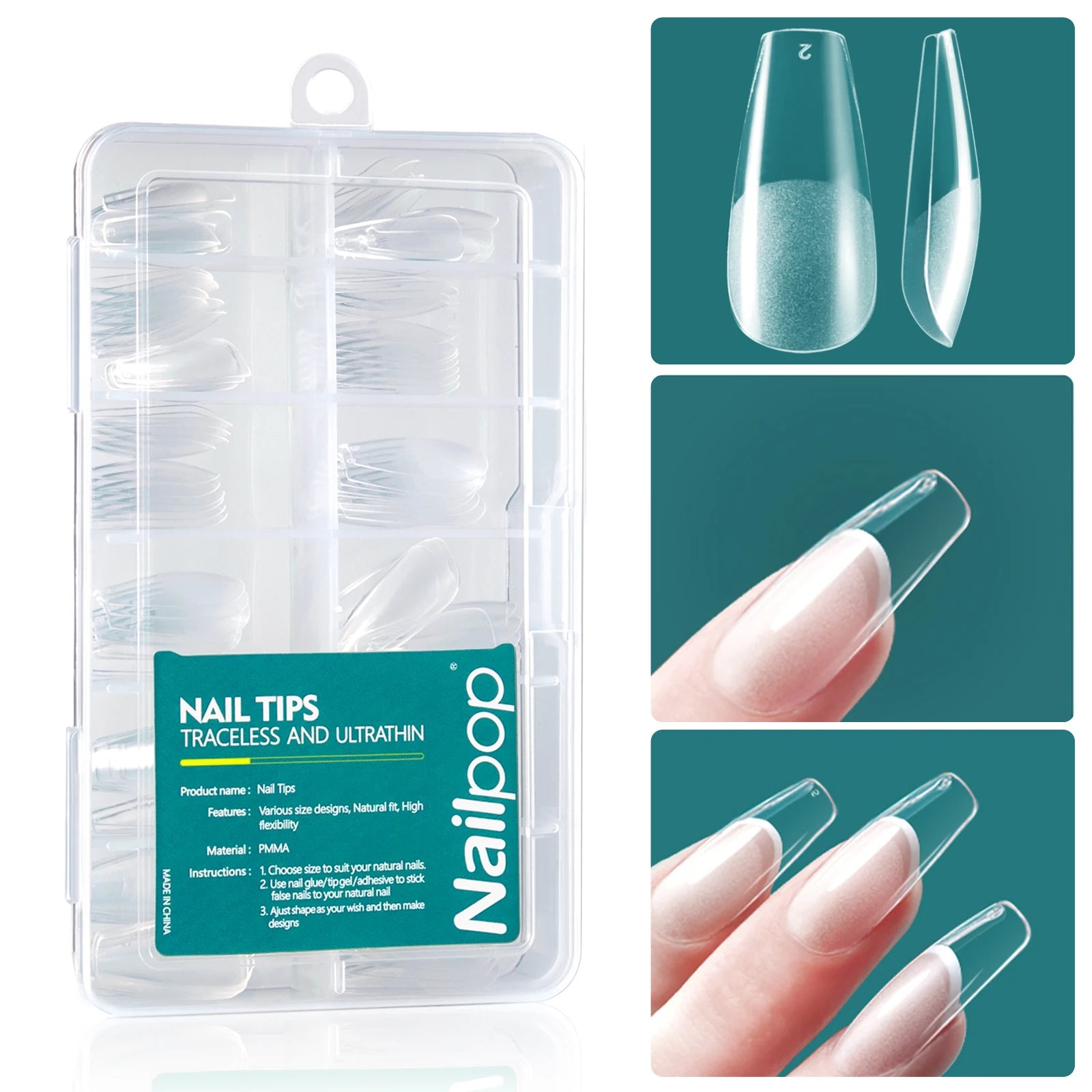 Nailpop 120pcs/box Gel X Nail Tips Medium Short Almond Shape