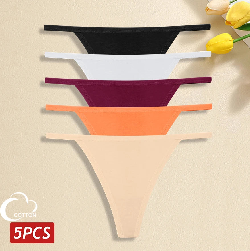 5-Pack Women’s Cotton Thong Panties – Low Waist Breathable Lingerie