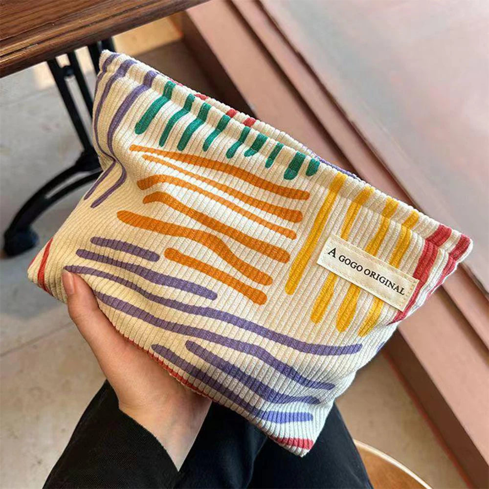 Colorful Stripes Corduroy Cosmetic Bag