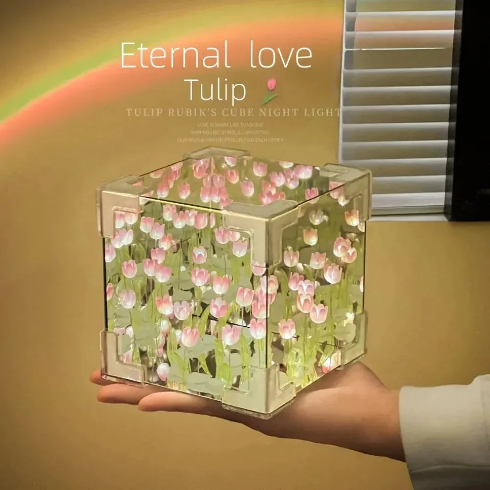 Tulip Mirror Cube Lamp Simulation Flower