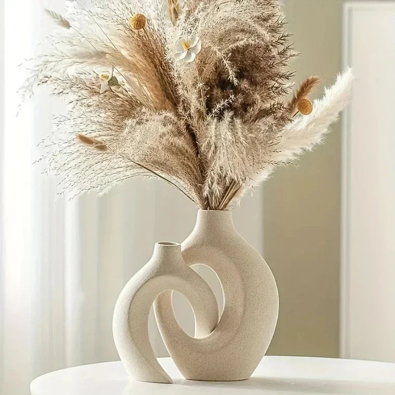 Set of 2 Nordic Modern Hollow Vases – Plastic Decorative Flower Vases for Living Room