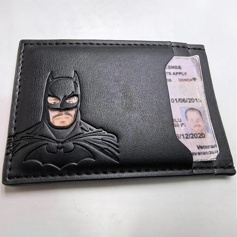 Personalized Leather Bat Mask Card Holder Wallet (Superhero Style)
