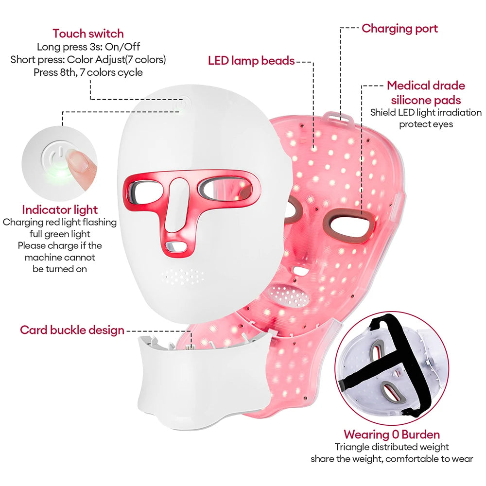 7 Colors LED Lifting Rechargeable Face Neck Mask
