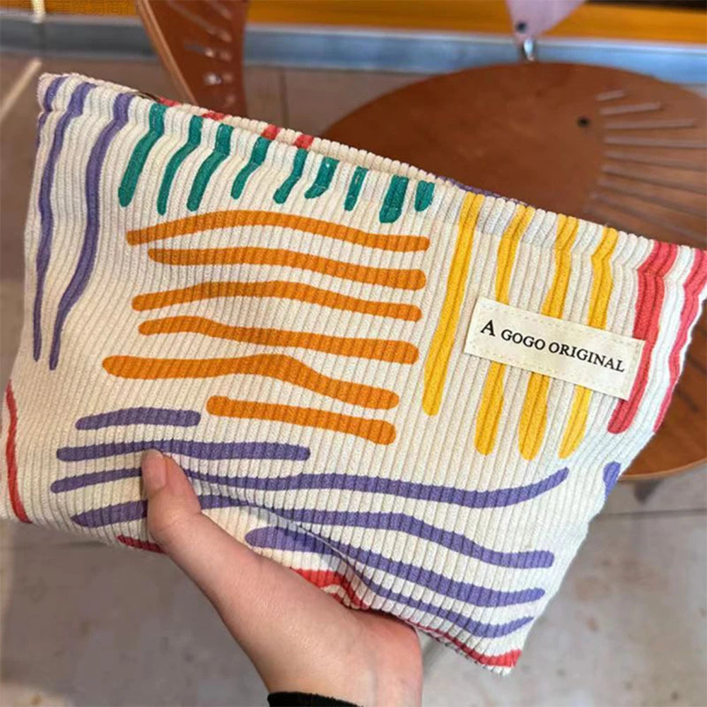 Colorful Stripes Corduroy Cosmetic Bag