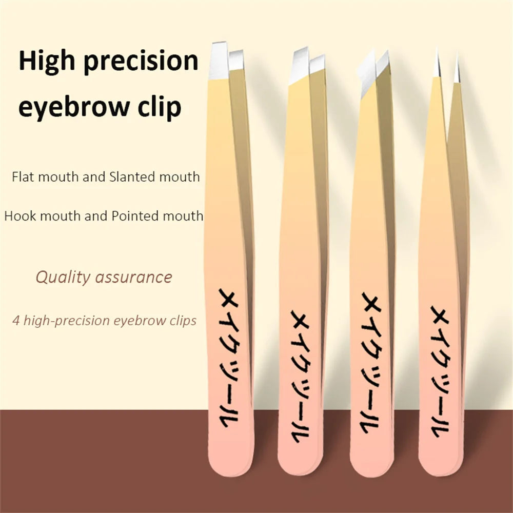 Stainless Steel Eyebrow Tweezers Set 4 Pcs  Eyebrow