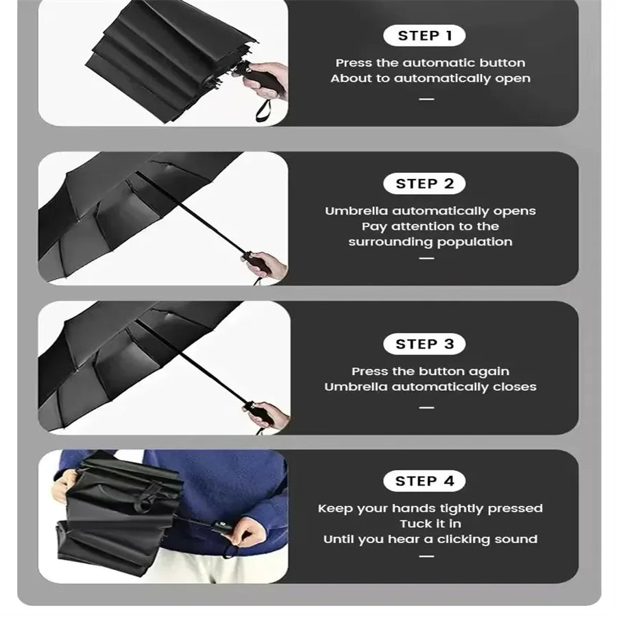 Black Automatic Folding Umbrella with UV Protection & Durable Frame