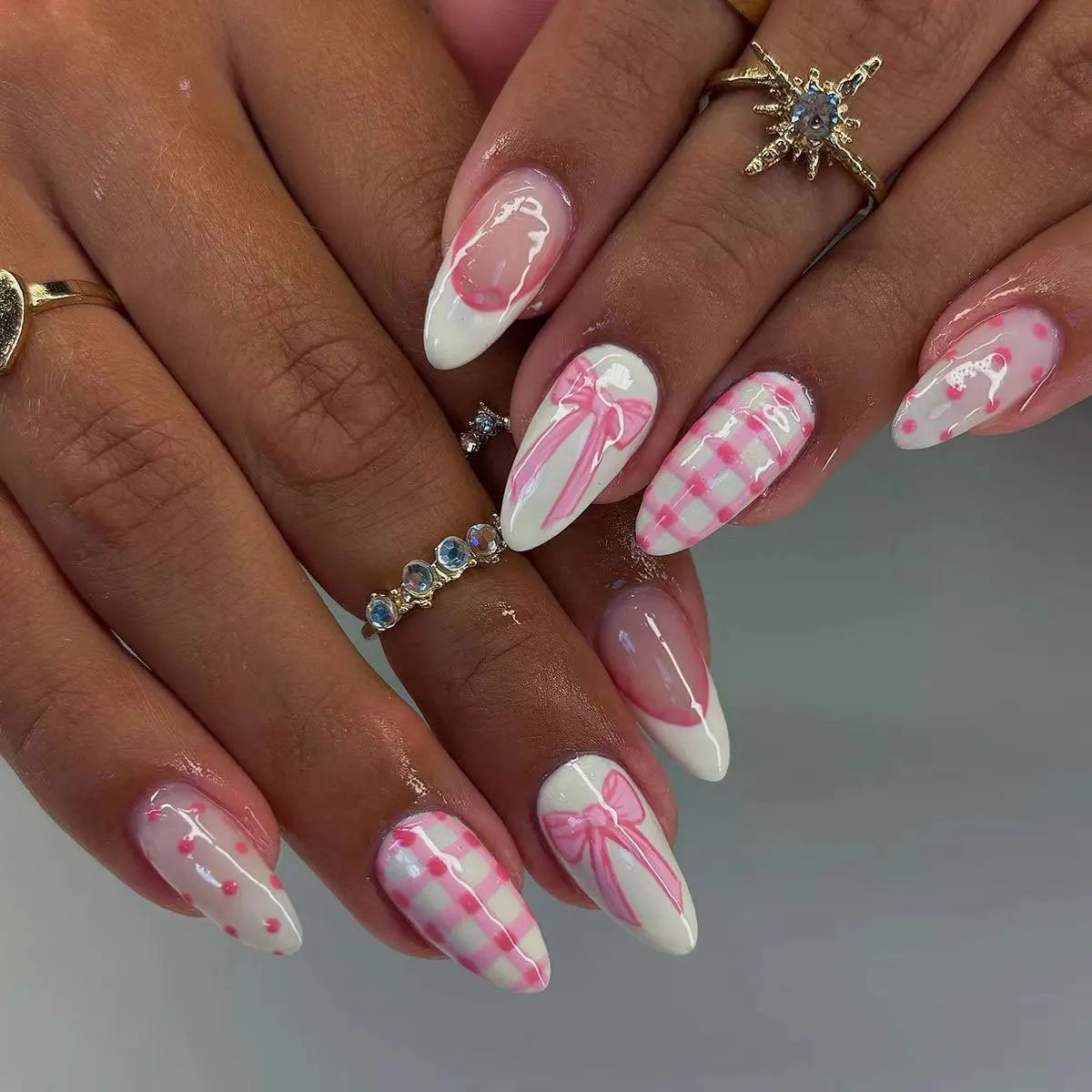 White French Press on Nails 3D Bowknot