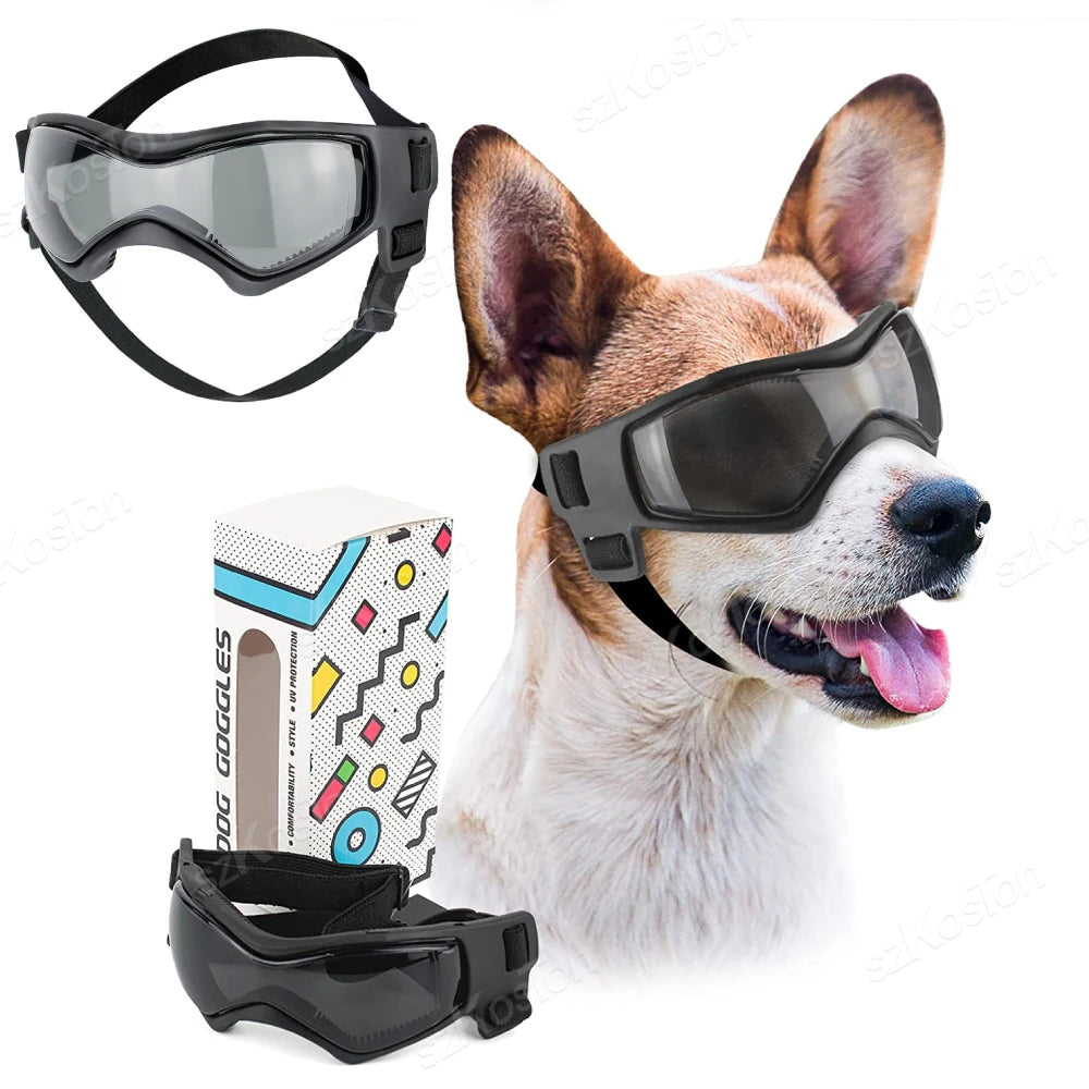 Dog and cat UV-protection goggles with adjustable straps for small to medium pets.