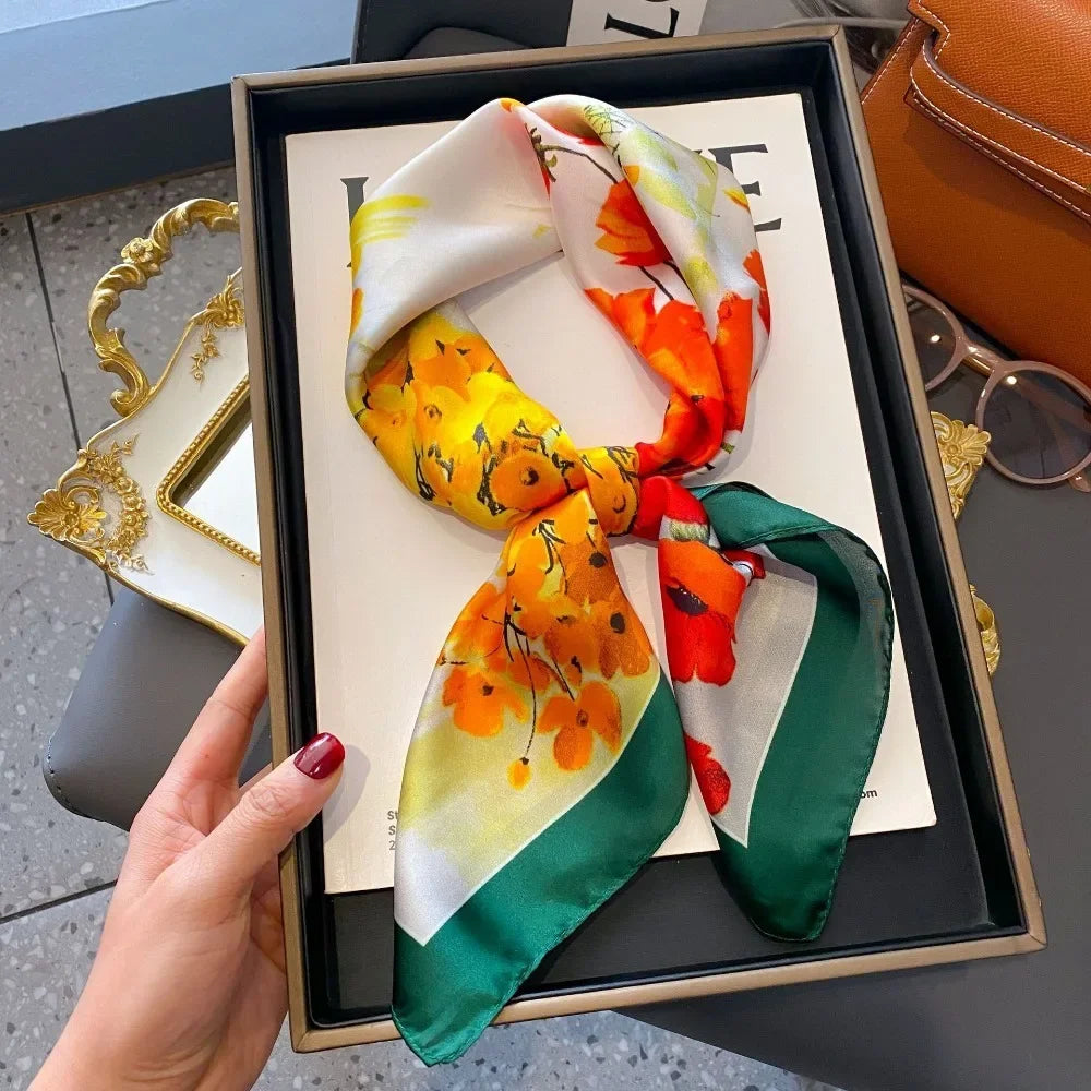 Fashion 70cm  Square Scarf Women Satin Hair Bandana