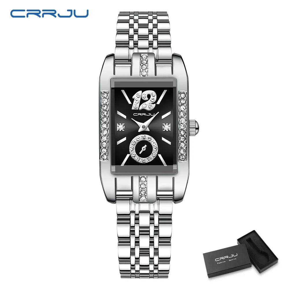 CRRJU Luxury Rectangle Womens Waterproof Watches