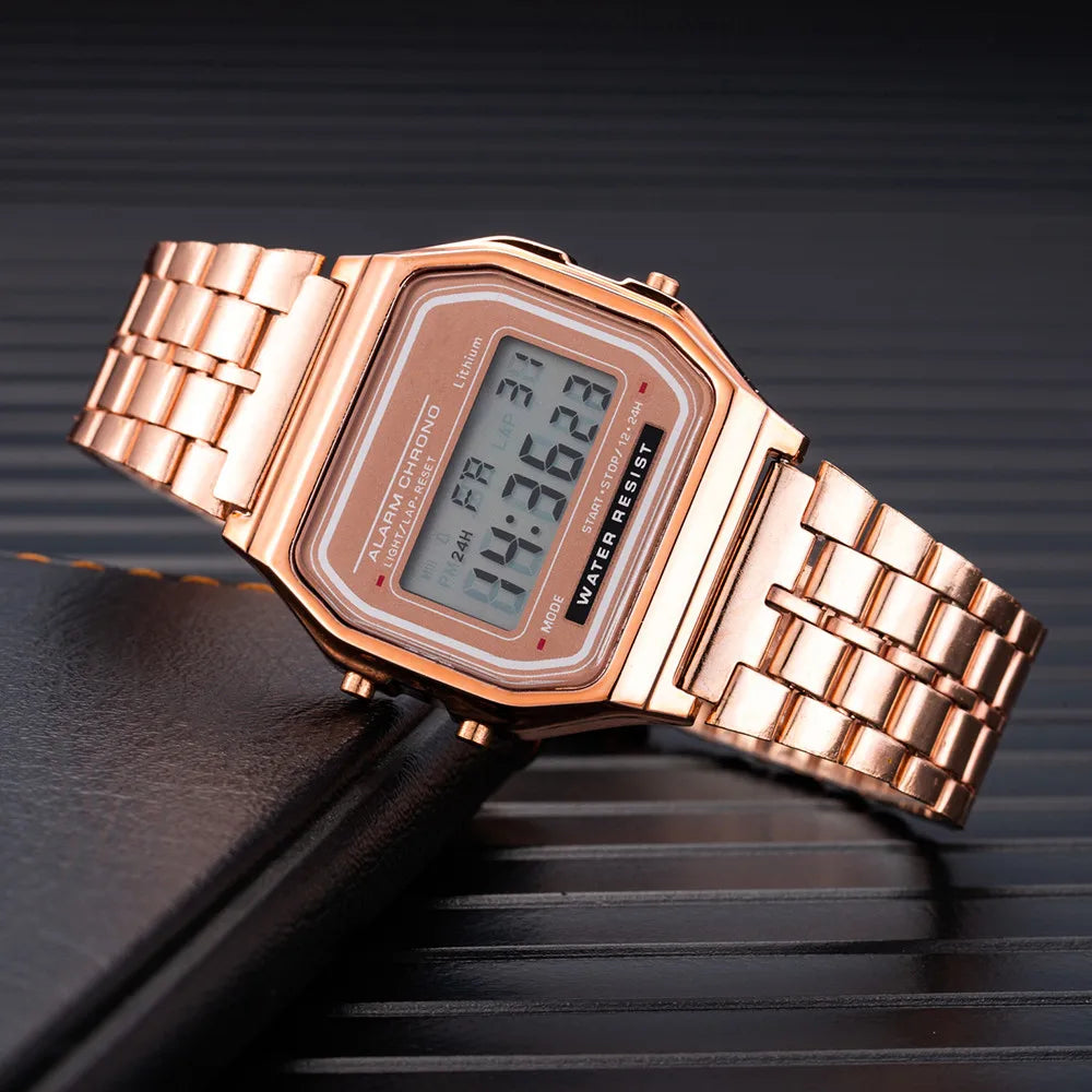 Elegant Unisex Digital Watch Gold/Silver Stainless Steel