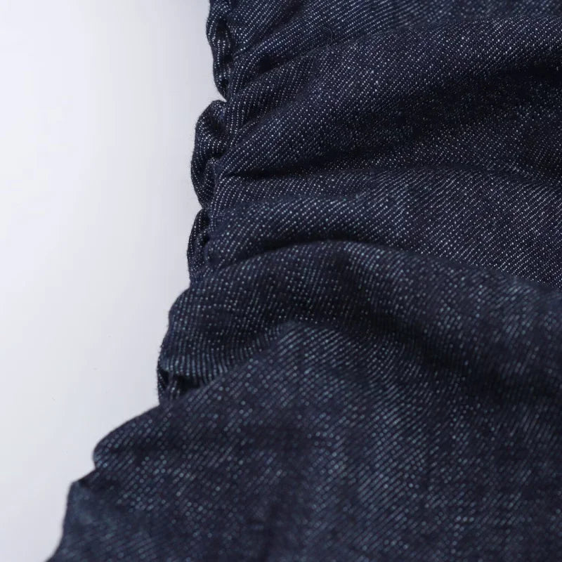 1975 Denim Midi Dress with Lapel & Slim Waist