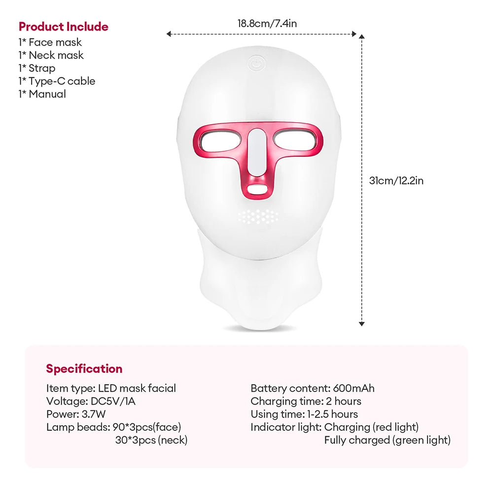 7 Colors LED Lifting Rechargeable Face Neck Mask