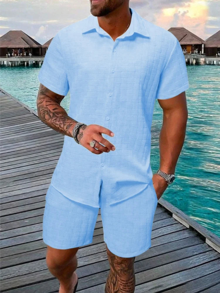 Men's casual daily outdoor travel solid color two-piece Set