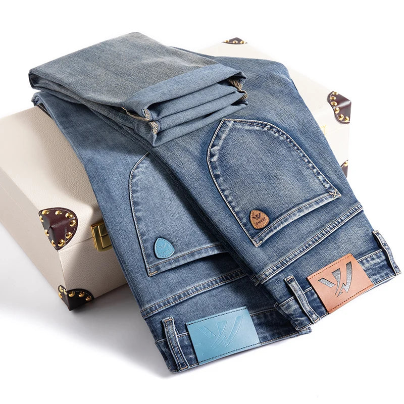 Premium Men's Fit Straight Casual Trousers Vintage Cotton Stretch Jeans