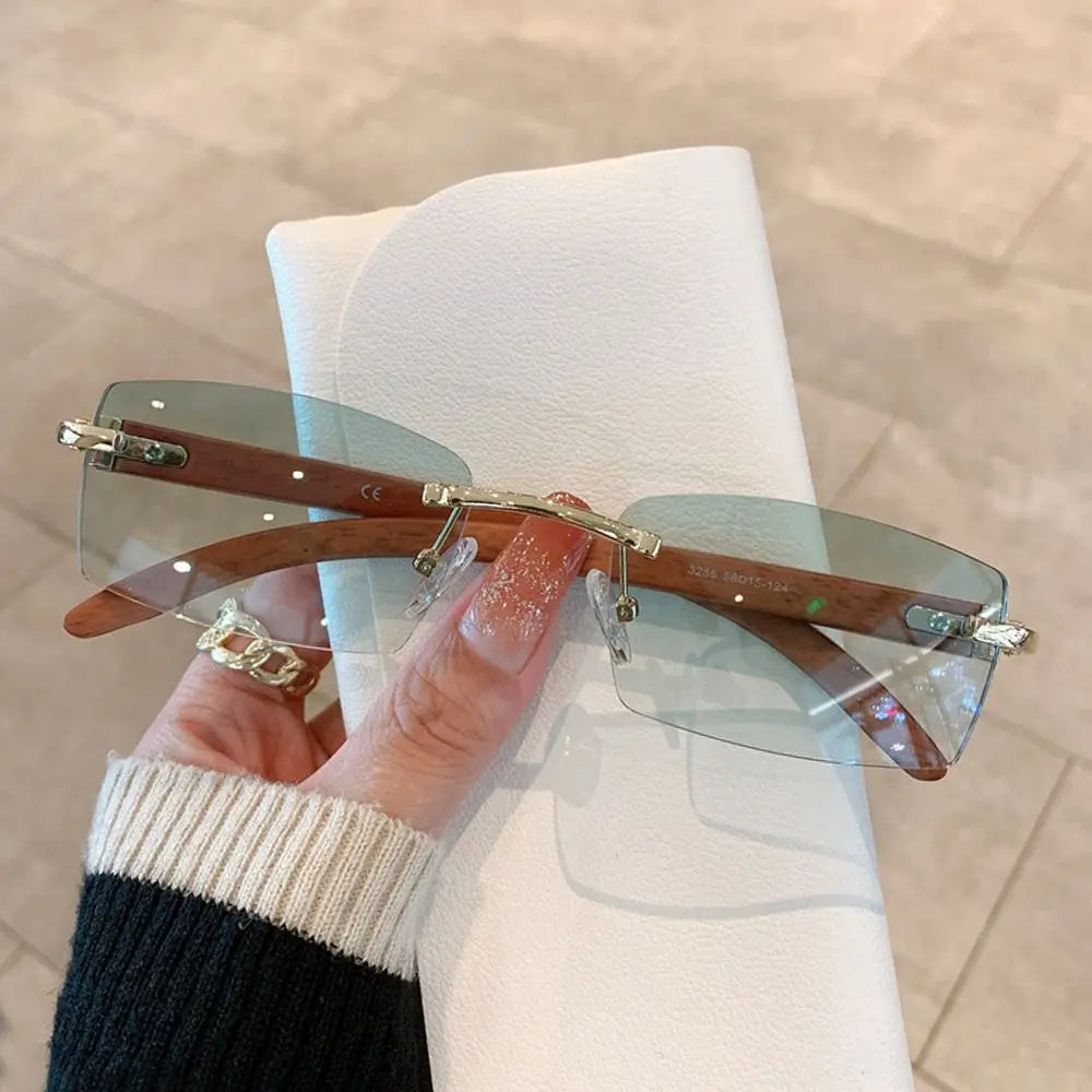 Trendy Rectangle  Rimless Punk Sunglasses UV400