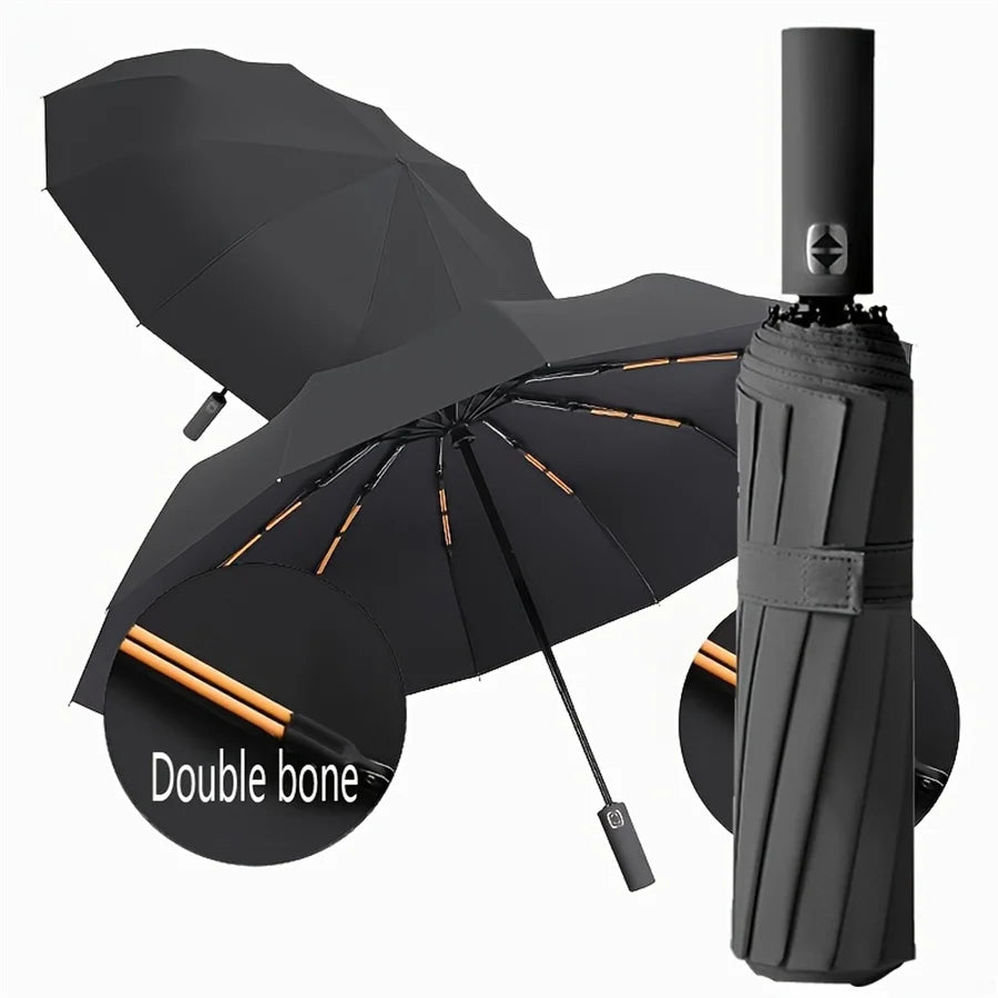 Black Automatic Folding Umbrella with UV Protection & Durable Frame