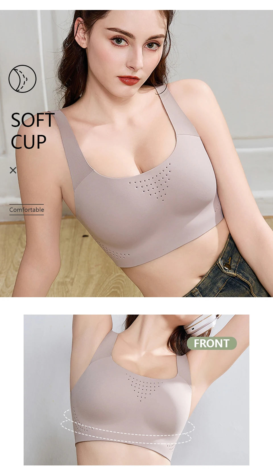 FallSweet Plus Size Wireless Sports Bra – Shockproof Thin Cup Bralette