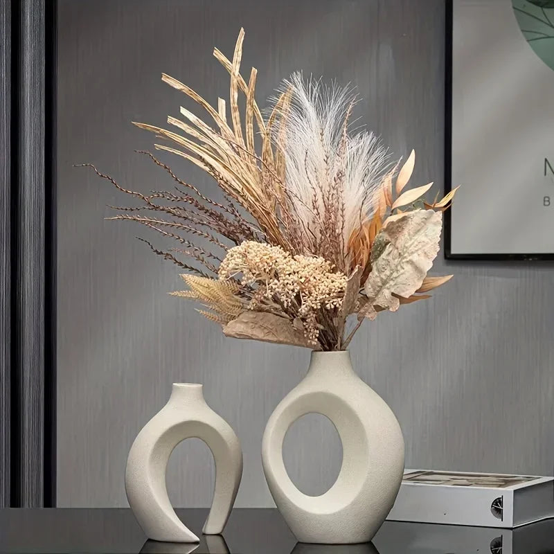 Set of 2 Nordic Modern Hollow Vases – Plastic Decorative Flower Vases for Living Room