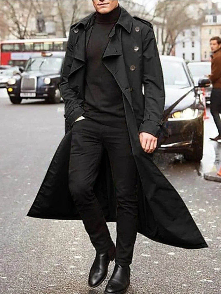 Men’s Overlong British Trench Coat with Epaulets (Spring Streetwear Style)