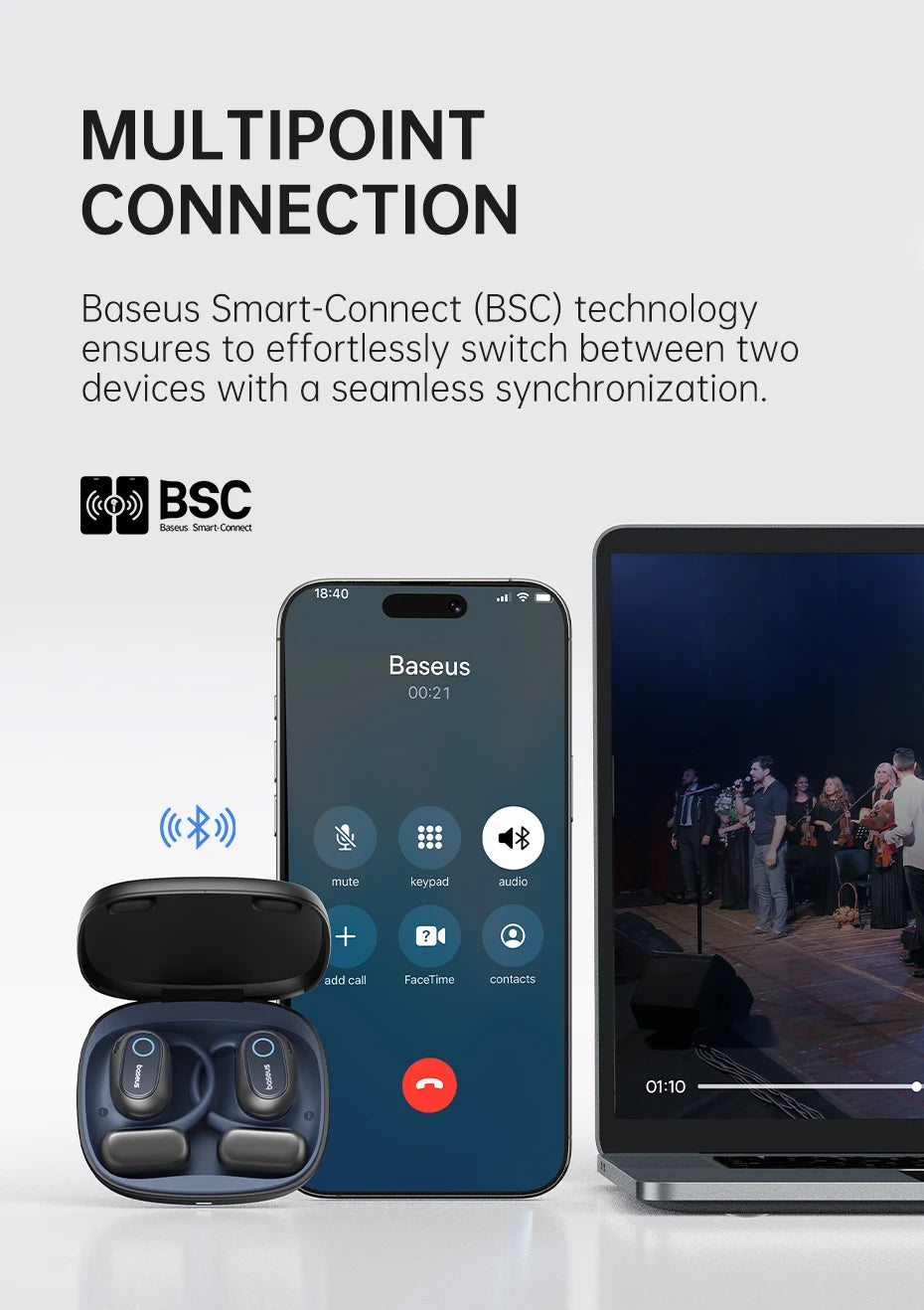 Baseus Bowie MF1 / Eli 15i Fit Open-Ear Wireless Earphones – Bluetooth 5.4, Earhooks, 60H Playtime