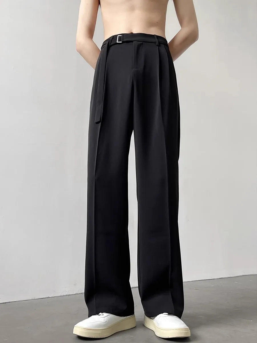 Retro High-End Wide-Leg Trousers with Belt (Men’s Casual Luxury Style)