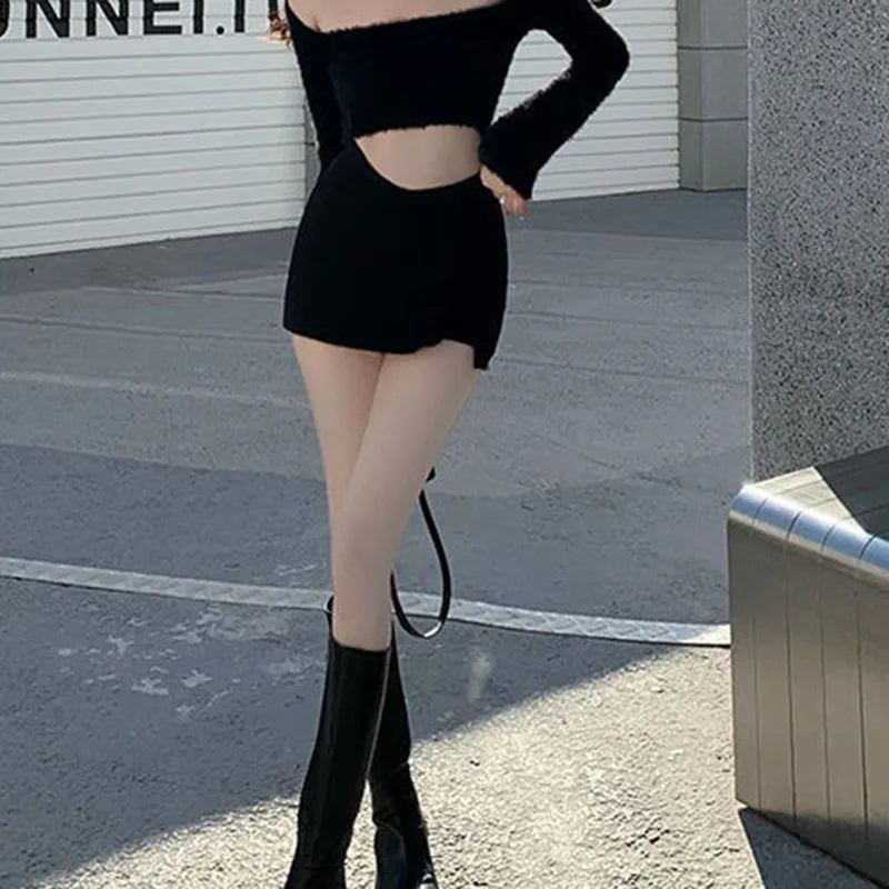 Black High-Waist Split Mini Skirt (Sexy Club & Streetwear Style)