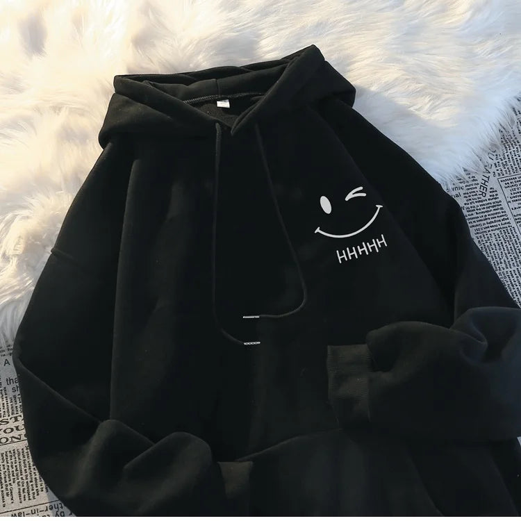 Unisex Funny Smiley Hoodie – Heavyweight Loose Cashmere Pullover