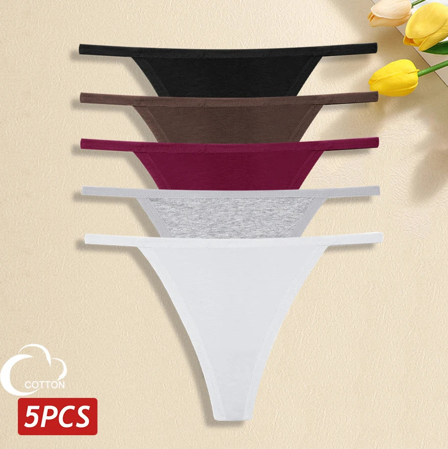 5-Pack Women’s Cotton Thong Panties – Low Waist Breathable Lingerie