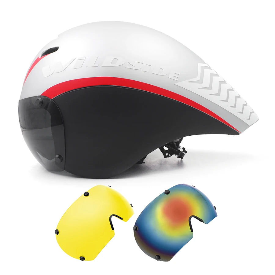 TT Cycling Aero Helmet with Integrated Lens – Triathlon & Time Trial Road Bike Helmet