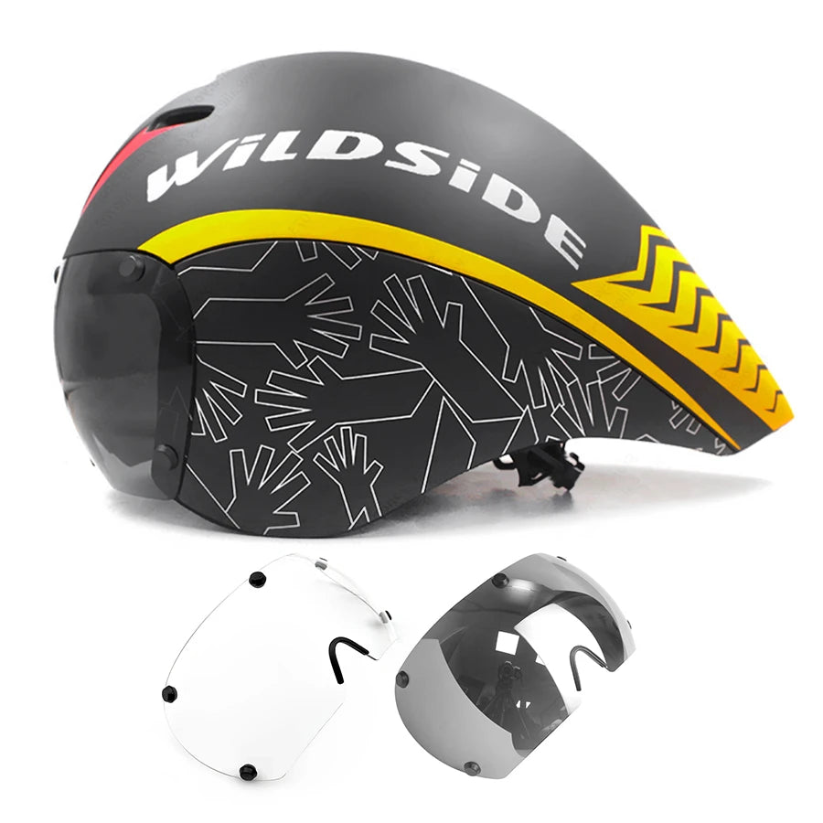 TT Cycling Aero Helmet with Integrated Lens – Triathlon & Time Trial Road Bike Helmet