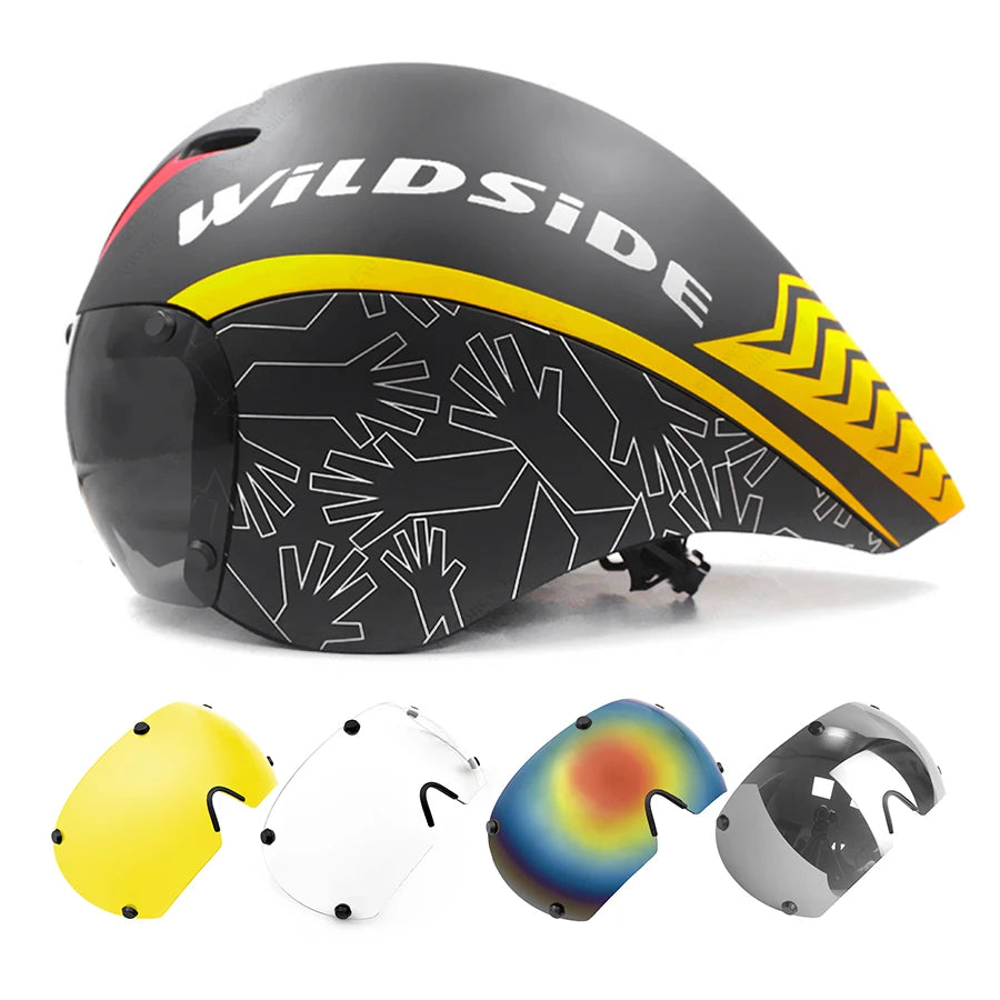 TT Cycling Aero Helmet with Integrated Lens – Triathlon & Time Trial Road Bike Helmet