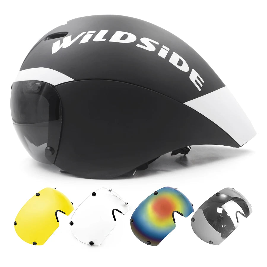 TT Cycling Aero Helmet with Integrated Lens – Triathlon & Time Trial Road Bike Helmet