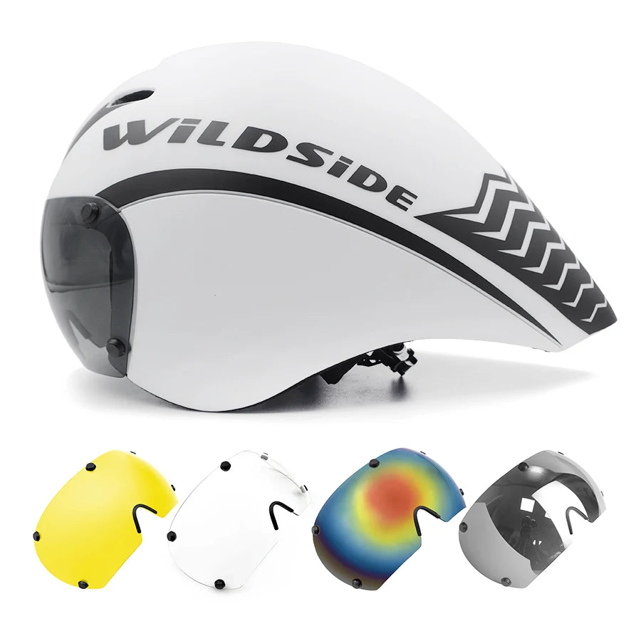 TT Cycling Aero Helmet with Integrated Lens – Triathlon & Time Trial Road Bike Helmet