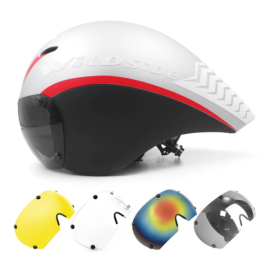 TT Cycling Aero Helmet with Integrated Lens – Triathlon & Time Trial Road Bike Helmet