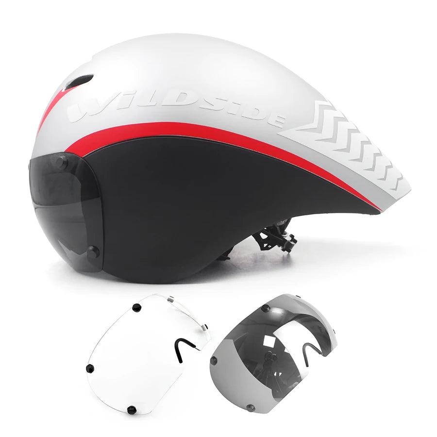 TT Cycling Aero Helmet with Integrated Lens – Triathlon & Time Trial Road Bike Helmet