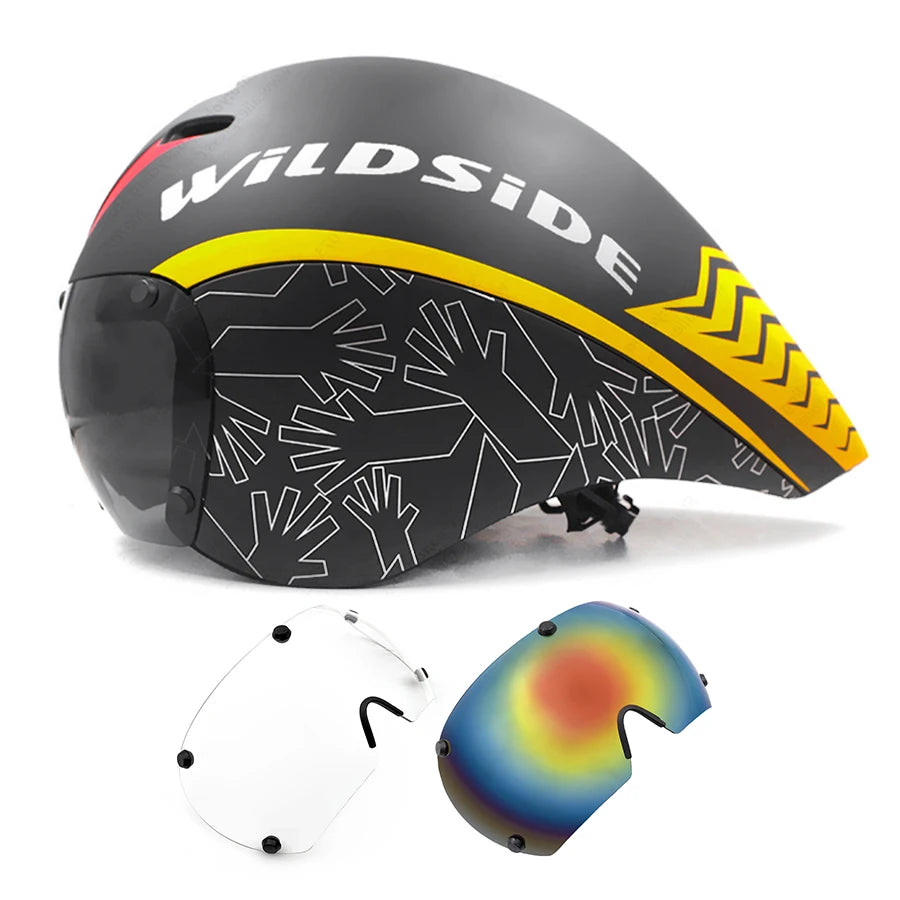 TT Cycling Aero Helmet with Integrated Lens – Triathlon & Time Trial Road Bike Helmet
