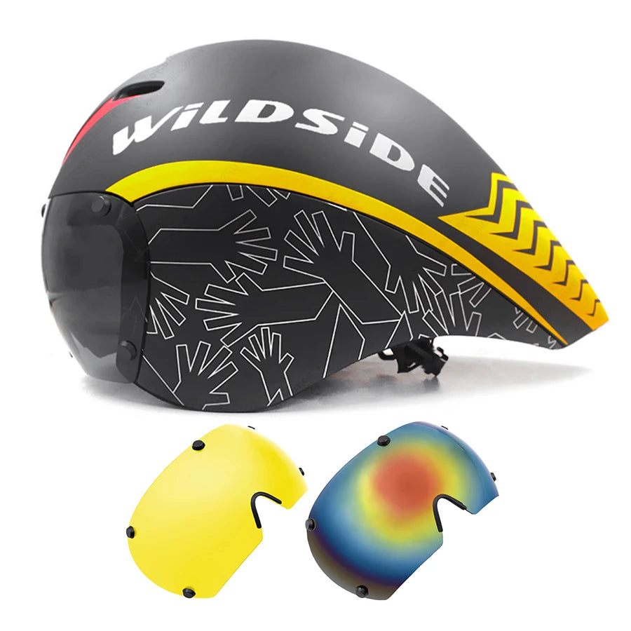 TT Cycling Aero Helmet with Integrated Lens – Triathlon & Time Trial Road Bike Helmet