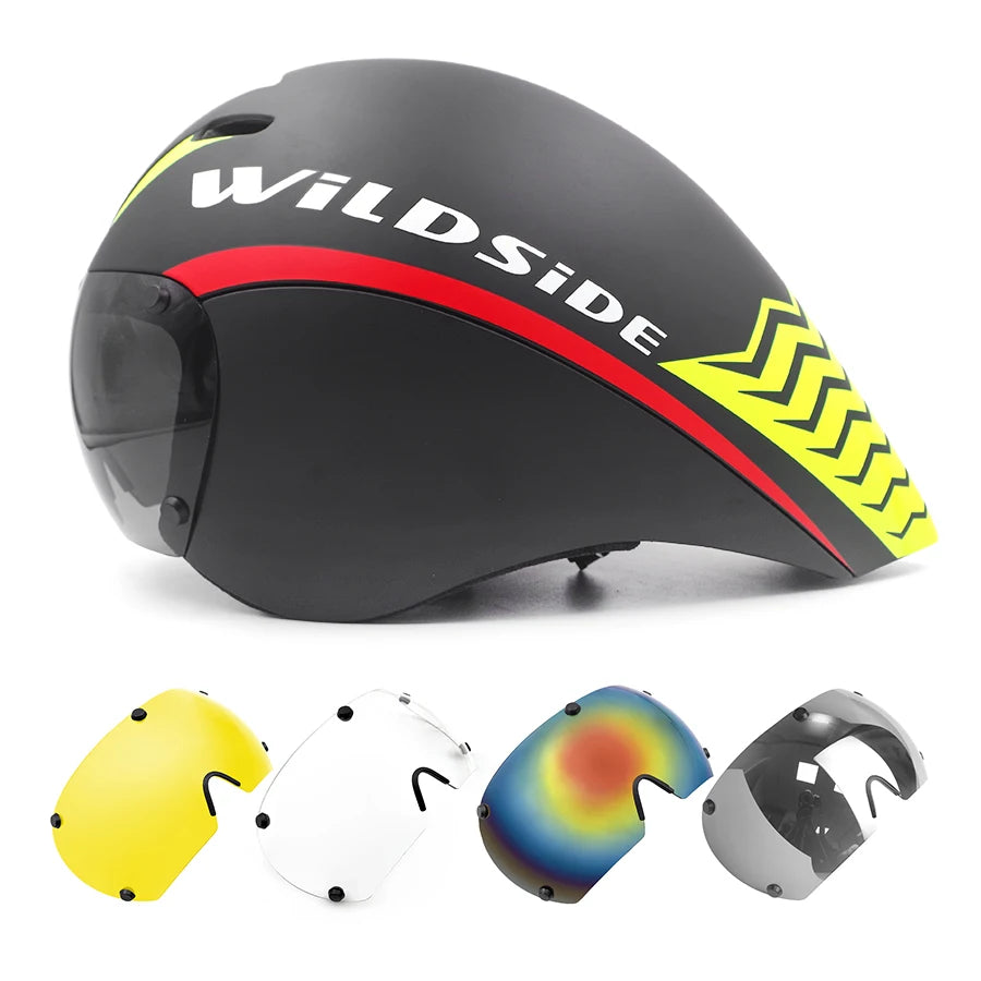 TT Cycling Aero Helmet with Integrated Lens – Triathlon & Time Trial Road Bike Helmet